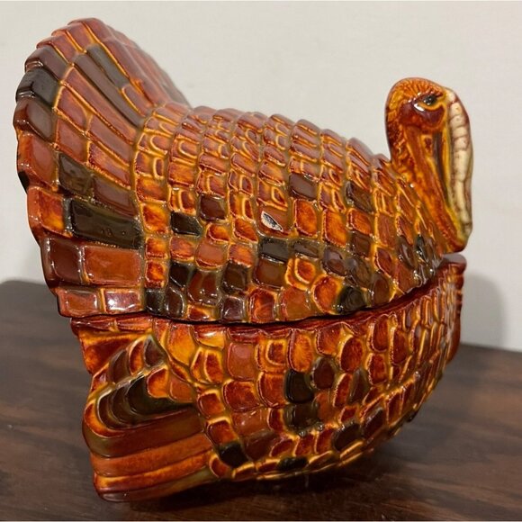 Vintage Ceramic Turkey Covered Dish, Thanksgiving Decor - Picture 4 of 11